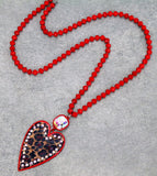 Red Crystal Necklace with leopard bling heart