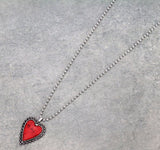 Red Stone Heart Pendant Ball Chain Necklace