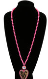 Neon Pink Crystal Necklace with leopard bling heart