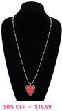 Red Stone Heart Pendant Ball Chain Necklace