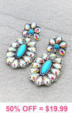 Bling AB & Turquoise Dangle oval concho earrings