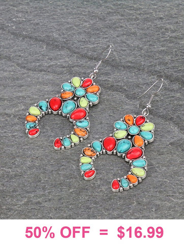 Colorful stones squash blossom earrings
