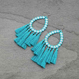 Large Gala Turquoise Bling Teardrop Outline Earrings with Tassels