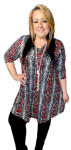 M-L : Grey & Red Snake Flutter Tunic