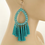 Large Gala Turquoise Bling Teardrop Outline Earrings with Tassels