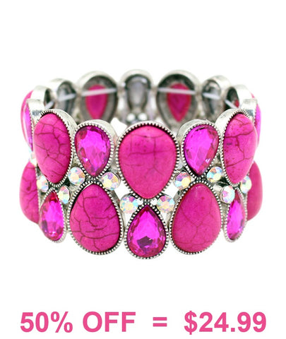 Pink stone & Bling stretch bracelet