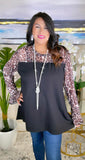 Black Top with Leopard sheer long sleeves