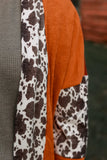 M/L: Rust, Mustard, Cow print cardigan