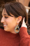 Turquoise Trim Teardrop earrings with cow hide