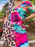 Leopard, Pink Rose, colorful tiedye dress