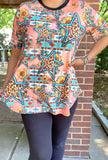 Orange Leopard Star Print Short sleeve top