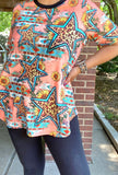 Orange Leopard Star Print Short sleeve top