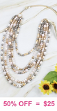 Beautiful Beige Earth Tones Crystal Beaded Necklace 5 strands