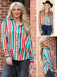 Serape Button Up with sequin shoulder detail