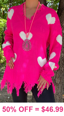 PINK SWEATER WITH WHITE HEARTS