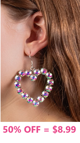 AB Iridescent Bling Rhinestone heart outline earrings