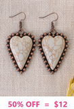 Cream Heart Stone Earring with Copper Border