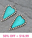 Turquoise Stone Heart Earrings with Silver Bling Border