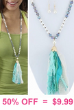 Pearl necklace with turquoise tassel