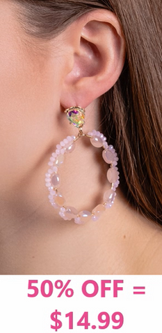 Blush Crystal Hoop earrings with bling stud post