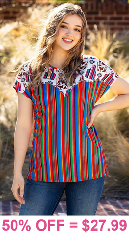 Serape top with Western studded design