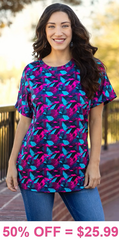 Turquoise & Pink print short sleeve top