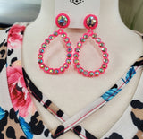 Neon Pink Bling Teardrop Earrings with stud post