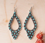 Turquoise Studded Silver Border Earrings