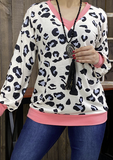 White Leopard long sleeve pink v-neck trim