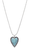 Turquoise Stone Heart pendant silver ball chain necklace