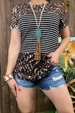 Brown Animal top with black and white stripes