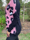 Half / Pink leopard prints, black long sleeve top