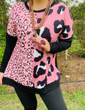 Half / Pink leopard prints, black long sleeve top