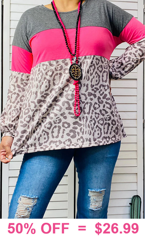 Grey, Pink, Leopard long sleeve top