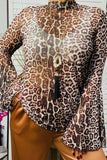 S, XL, 3X Sheer Leopard Bell Sleeve Top