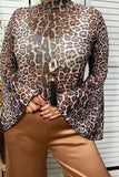 S, XL, 3X Sheer Leopard Bell Sleeve Top