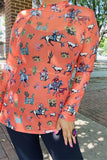 Orange Western print sheer long sleeve top