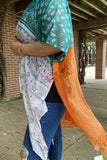 Teal, Orange paisley sheer kimono shawl