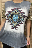 Tribal & TQ Concho Graphic tee with leopard sleeves