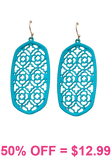 Turquoise lattice cutout oval earrings