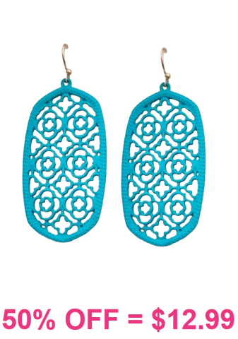 Turquoise lattice cutout oval earrings