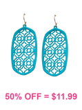 Turquoise lattice cutout oval earrings