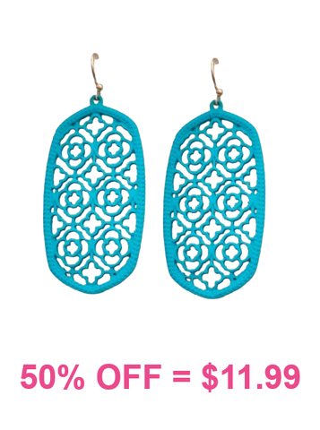Turquoise lattice cutout oval earrings