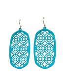 Turquoise lattice cutout oval earrings