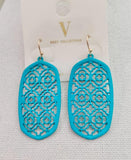 Turquoise lattice cutout oval earrings