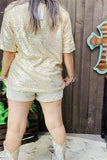 Gold Sequin Top with Pink Glitter Hearts