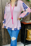 Light Pink waffle knit tunic floral trim