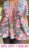 S, M, L, XL Pink Tropical & Leopard baby doll top