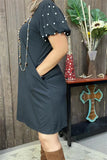 L, XL, 2X,3X Black Dress with pearl bubble sleeves