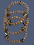 Dark Taupe & Leopard Crystal Beaded 3pc stretch bracelets